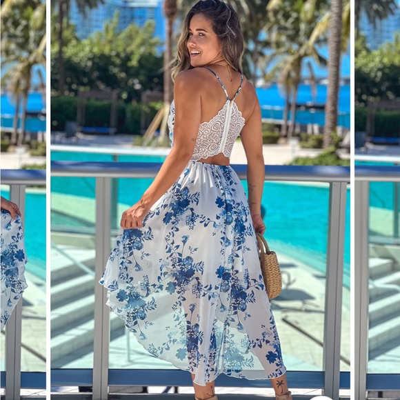 Coral High Low Dress with lace back - Picture 5 of 5